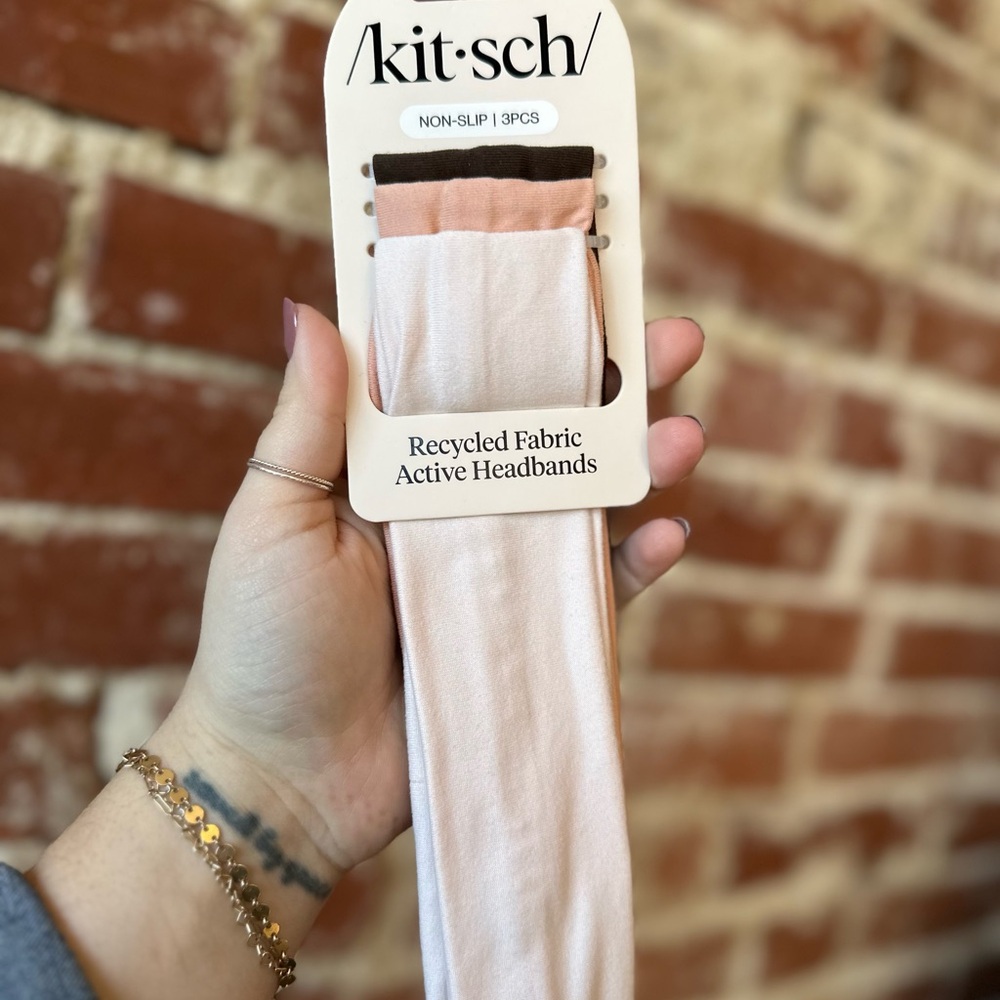 Kitsch Pink and Brown Recycled Fabric Active Headbands - 3 Pack